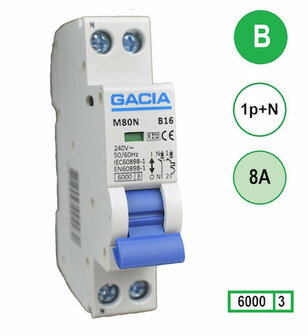 GACIA M80N-B08 inst. 1p+n B8 6kA