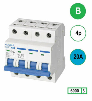 Gacia B20&nbsp;Installatieautomaat&nbsp;(4P)&nbsp;- 4&nbsp;modules breed