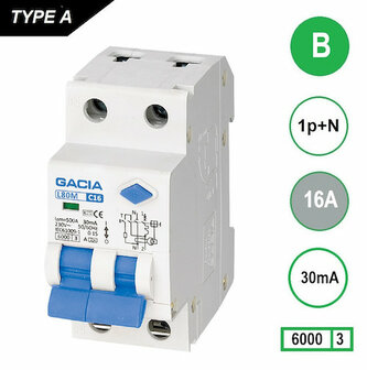 GACIA B16 Aardlekautomaat 1P+N 30mA - 6kA