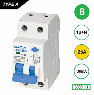 GACIA B25 Aardlekautomaat 1P+N 30mA - 6kA
