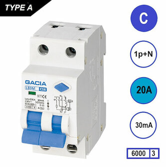 GACIA C20 Aardlekautomaat 1P+N 30mA - 6kA