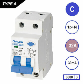GACIA C32 Aardlekautomaat 1P+N 30mA - 6kA