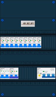 Groepenkast SEP 3 Fase 9 Groepen + 1 Fornuisgroep 2P+2N + 3 fase aardlekautomaat (ALA)