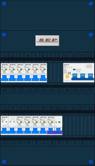 Groepenkast SEP 3 Fase 10 Groepen + 1 Fornuisgroep 2P+2N + 3 fase aardlekautomaat (ALA)