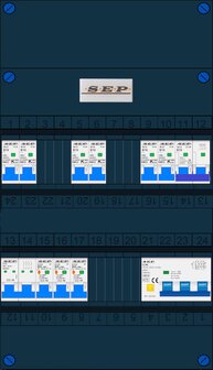 Groepenkast SEP 3 Fase 6 Groepen (INS) + Fornuisgroep 2P+2N + 3 fase aardlekautomaat