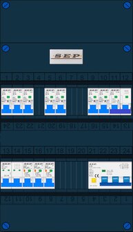 Groepenkast SEP 3 Fase 7 Groepen (INS) + Fornuisgroep 2P+2N + 3 fase aardlekautomaat