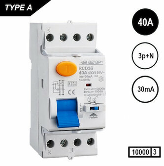 SEP Smalle 4P Aardlekschakelaar 40A - 30mA (3P+N)