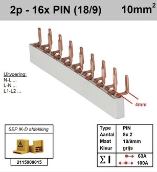 SEP kamrail voor 8 componenten 16 pins