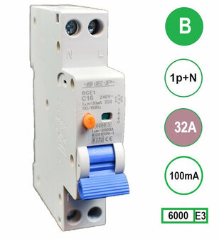 SEP Smalle B32 aardlekautomaat 1P+N (100mA)