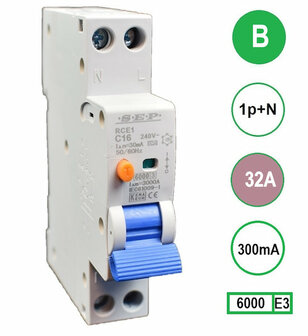SEP Smalle B32 aardlekautomaat 1P+N (300mA)