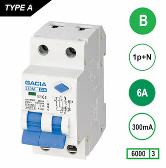 GACIA B6 aardlek automaat 1P+N (300mA) 6kA