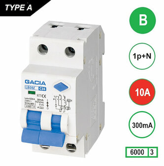 GACIA B10 aardlek automaat 1P+N (300mA) 6kA