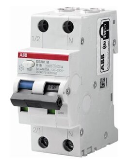 ABB System Pro M Compact aardlekautomaat, 1P+N C-karakteristiek, AC, 230V, 16A, 0.03A, IEC 10kA, 50/60Hz, 2 mod, IP20
