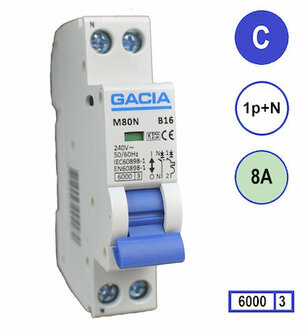 C8 Gacia Installatieautomaat 1P+N 6kA (18mm)