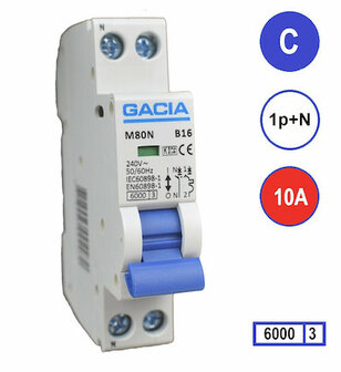 C10 Gacia Installatieautomaat 1P+N 6kA (18mm)