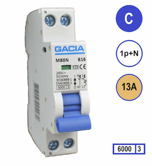 C13 Gacia Installatieautomaat 1P+N 6kA (18mm)