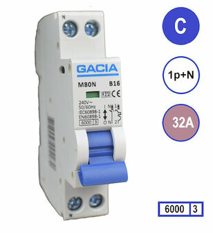 C32 Gacia Installatieautomaat 1P+N 6kA (18mm)