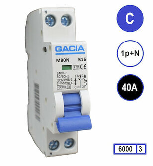 C40 Gacia Installatieautomaat 1P+N 6kA (18mm)