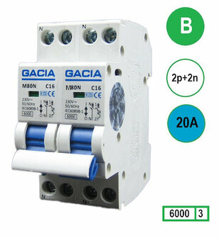 Gacia B20 installatieautomaat 2P+2N - Fornuisgroep