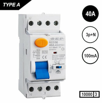 SEP Smalle 4P Aardlekschakelaar 40A - 100mA (3P+N)