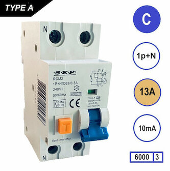 SEP C13 Aardlekautomaat 1p+n 10mA 6kA (36mm)