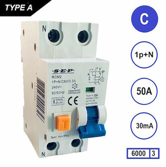 SEP C50 Aardlekautomaat 1p+n 30mA 6kA (36mm)