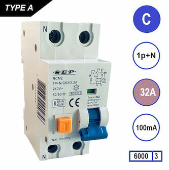 SEP C32 Aardlekautomaat 1p+n 100mA 6kA (36mm)