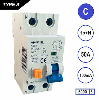 SEP C50 Aardlekautomaat 1p+n 100mA 6kA (36mm)