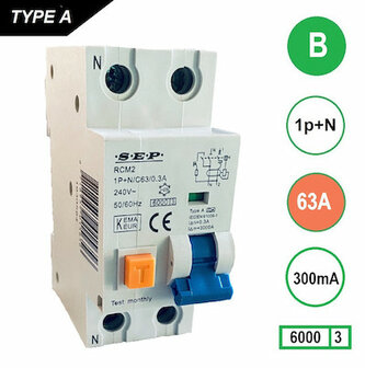 SEP B63 Aardlekautomaat 1p+n 300mA 6kA (36mm)