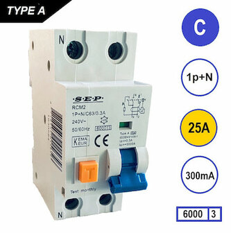 SEP C25 Aardlekautomaat 1p+n 300mA 6kA (36mm)