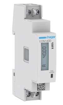 Hager kWh-meter, 1-fase, directe meting, 40A, 184-276V/160-480V, klasse B, pulsuitgang, MID, afname, enkeltarief