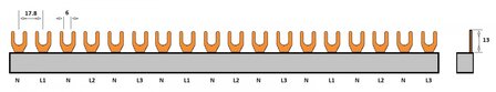 3 Fase Vork Kamrail (1P+N) 18 Vork - 17,8mm M6 - F04018G56