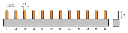3 Fase (6x 1P+N) kamrail 12 modules Pin - 10mm&sup2;
