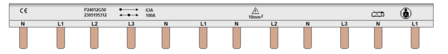 Kamrail 12 modules PIN - 3 fase (1x 3P+N - 4x 1P+N Boven) 10mm&sup2;