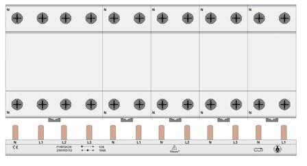 Kamrail 12 modules PIN - 3 fase (1x 3P+N - 4x 1P+N Onder) 10mm&sup2;