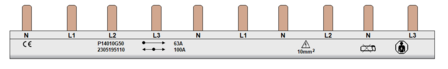 Kamrail 10 modules PIN - 3 fase (1x 3P+N - 3x 1P+N Onder) 10mm&sup2;