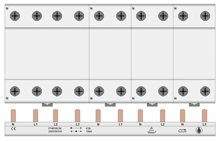 Kamrail 10 modules PIN - 3 fase (1x 3P+N - 3x 1P+N Onder) 10mm&sup2;