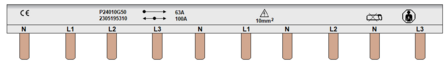 Kamrail 10 modules PIN - 3 fase (1x 3P+N - 3x 1P+N Boven) 10mm&sup2;