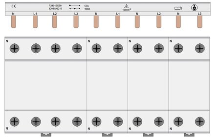 Kamrail 10 modules PIN - 3 fase (1x 3P+N - 3x 1P+N Boven) 10mm&sup2;