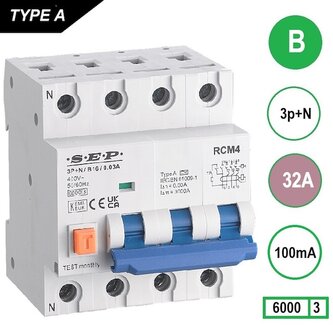 SEP B32 aardlek automaat 3P+N (100mA) 6kA