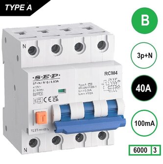 SEP B40 aardlek automaat 3P+N (100mA) 6kA