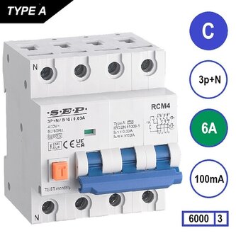 SEP C6 aardlek automaat 3P+N (100mA) 6kA