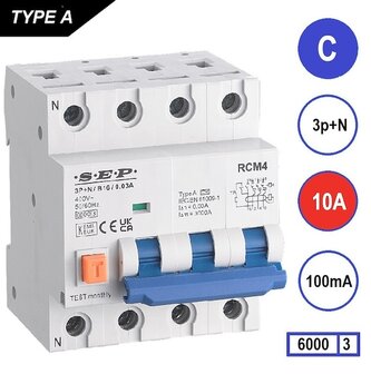 SEP C10 aardlek automaat 3P+N (100mA) 6kA