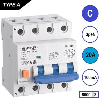 SEP C20 aardlek automaat 3P+N (100mA) 6kA