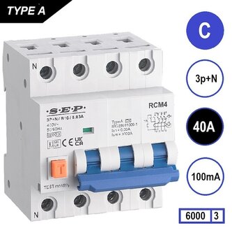 SEP C40 aardlek automaat 3P+N (100mA) 6kA