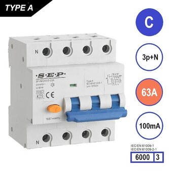 SEP C63 aardlek automaat 3P+N (100mA) 6kA