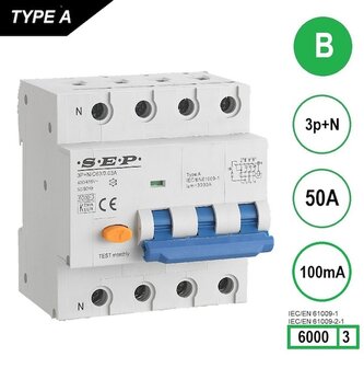 SEP B50 aardlek automaat 3P+N (100mA) 6kA