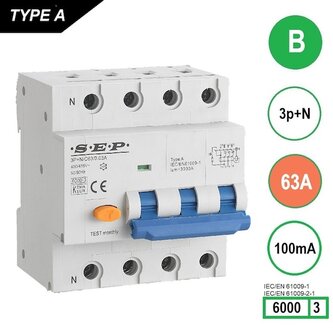 SEP B63 aardlek automaat 3P+N (100mA) 6kA