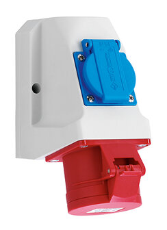 ABL D51S331 CEE combi-wandcontactdoos IP44, 32A, 5-polig, 400V, 6h, rood, bedraad