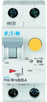 Eaton Aardlekautomaat B16 Alamat - 2 Polig (1P+N) - 300mA / 16 Amp&eacute;re / B-karakteristiek - 236635 - PKN6-16/1N/B/03-A-MW